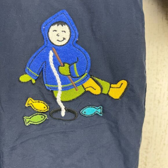 Land’s End Fur Lined Snowsuit Sz 6 months Navy Blue Fishing Boy - Picture 2 of 6